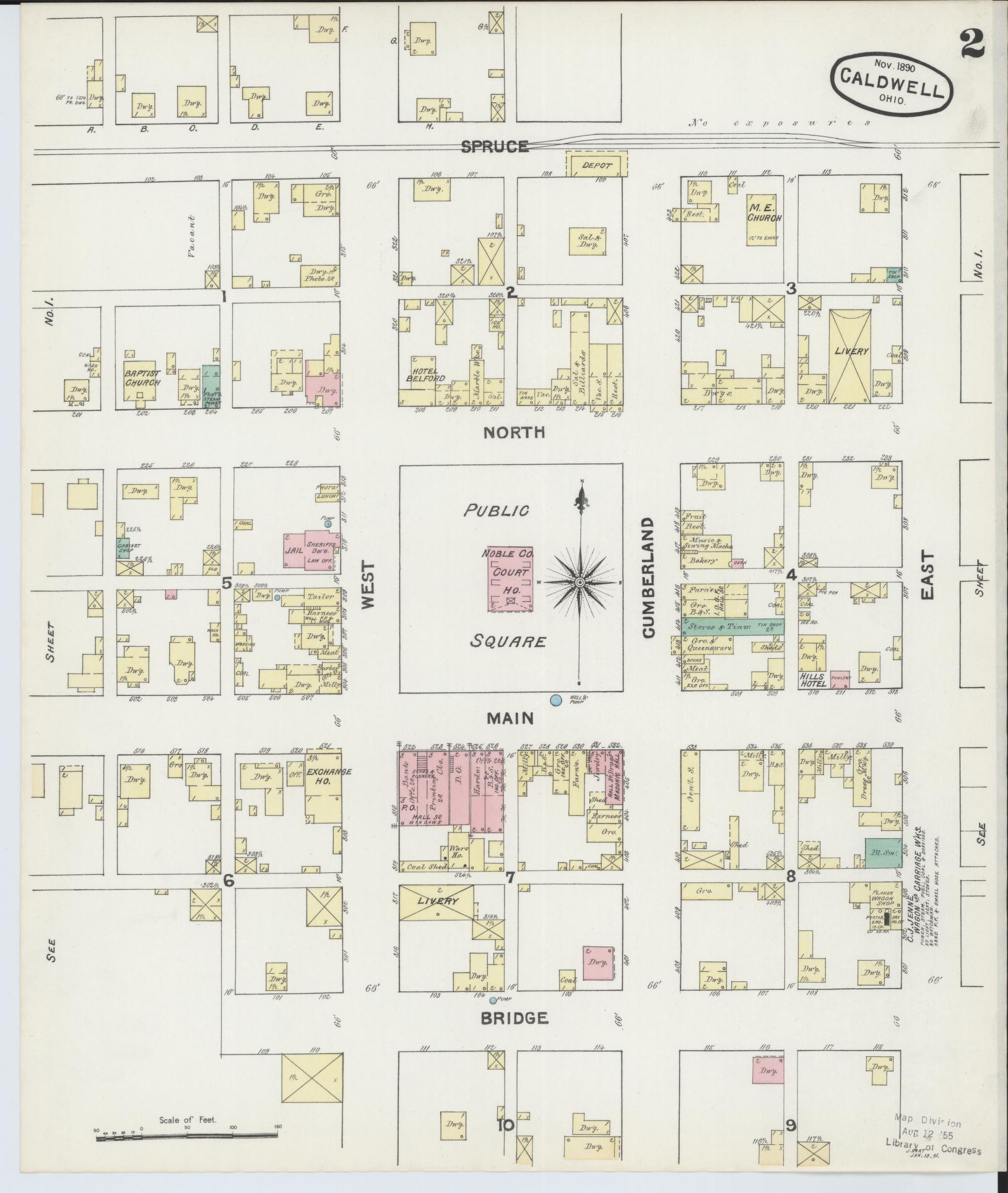 Sanborn Fire Insurance Map from Caldwell, Noble County, Ohio (1890), Sheet #0002 - Historic Sanborn Fire Insurance Map Print, vintage old map wall art, antique decor, genealogy gift, Ohio Ohio map