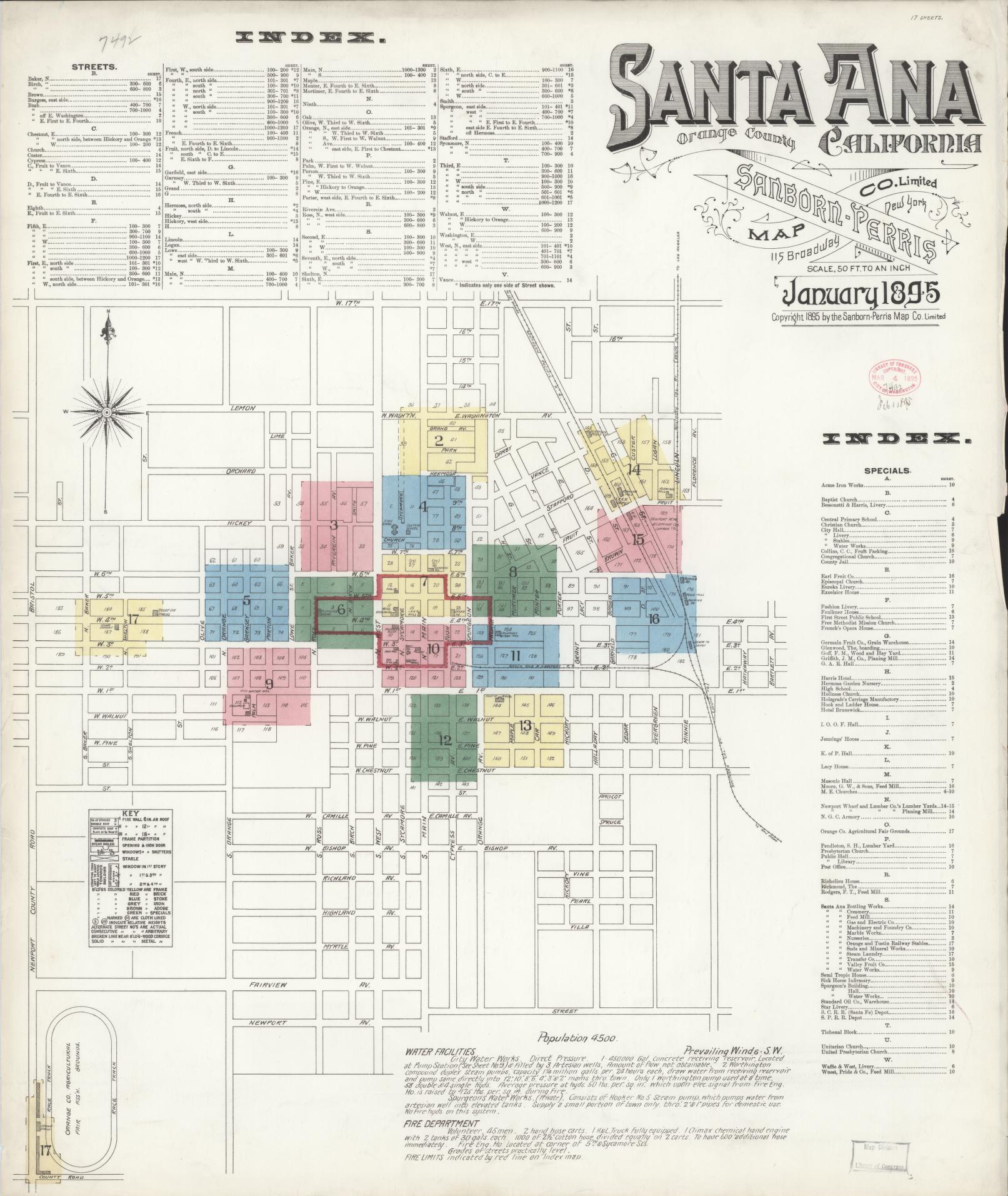 Sanborn Fire Insurance Map from Santa Ana, Orange County, California (1895), Sheet #0001 - Complete Map Set gallery image, historic Sanborn map, vintage wall art, California California
