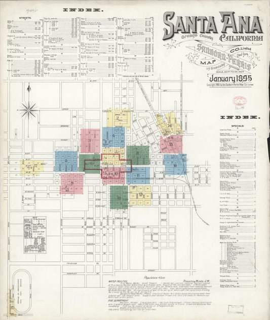 Sanborn Fire Insurance Map from Santa Ana, Orange County, California (1895), Sheet #0001 - Complete Map Set gallery image, historic Sanborn map, vintage wall art, California California