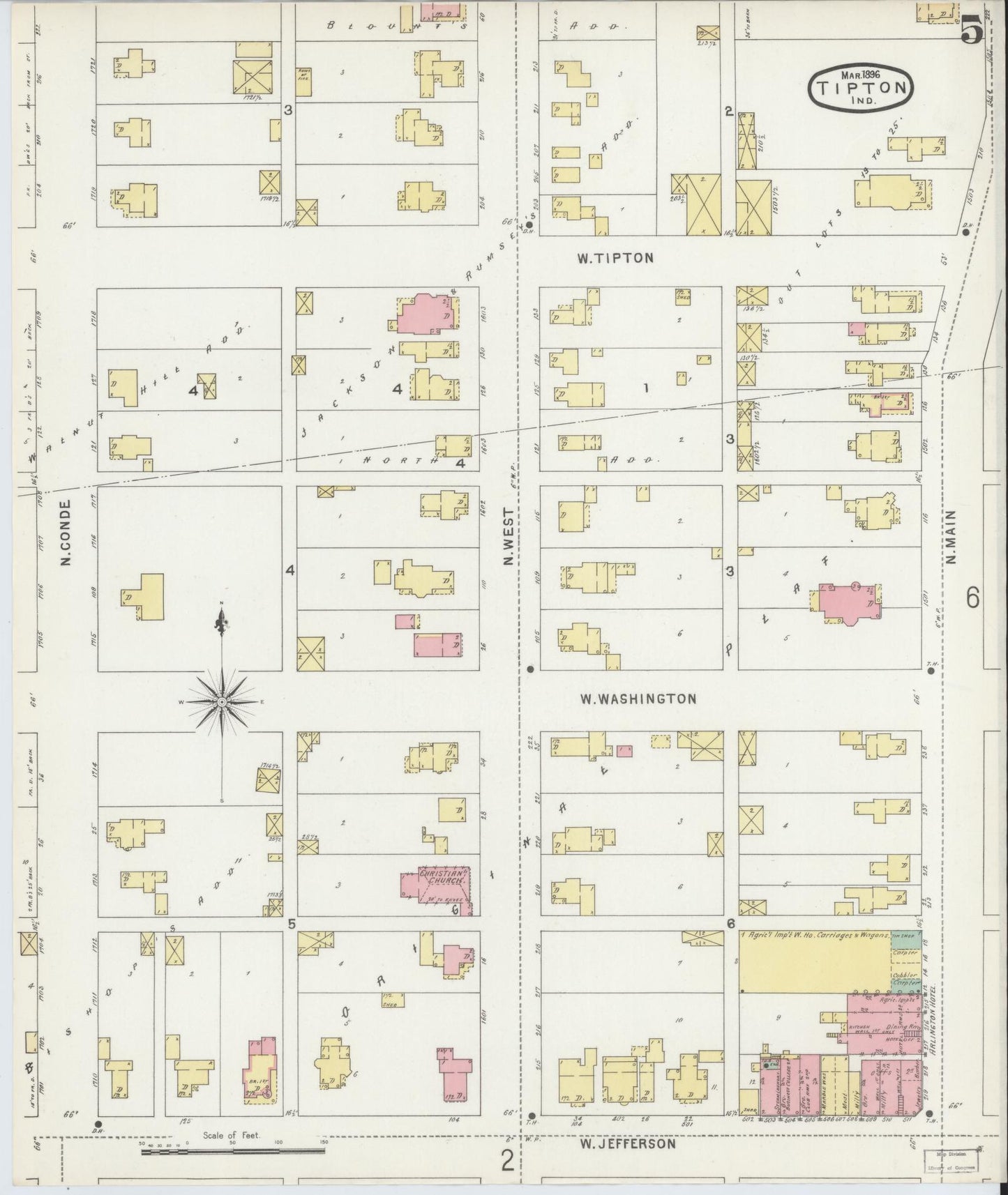 Sanborn Fire Insurance Map from Tipton, Tipton County, Indiana (1896), Sheet #0005 - Historic Sanborn Fire Insurance Map Print, vintage old map wall art, antique decor, genealogy gift, Indiana Indiana map