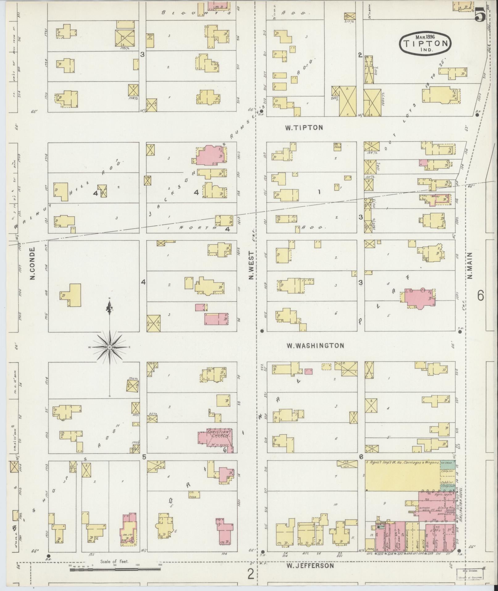Sanborn Fire Insurance Map from Tipton, Tipton County, Indiana (1896), Sheet #0005 - Historic Sanborn Fire Insurance Map Print, vintage old map wall art, antique decor, genealogy gift, Indiana Indiana map