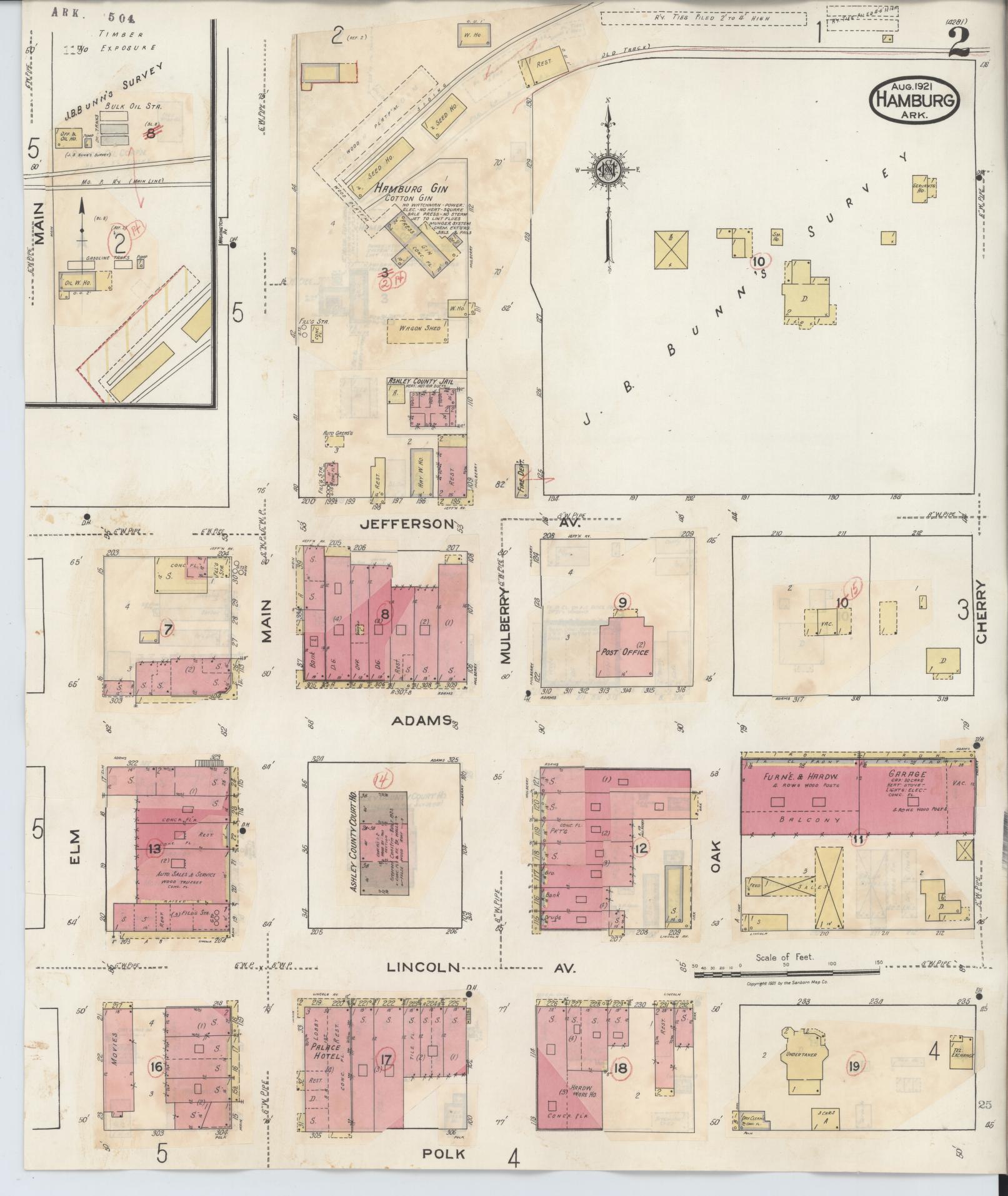 Sanborn Fire Insurance Map from Hamburg, Ashley County, Arkansas (1938), Sheet #0002 - Complete Map Set gallery image, historic Sanborn map, vintage wall art, Arkansas Arkansas