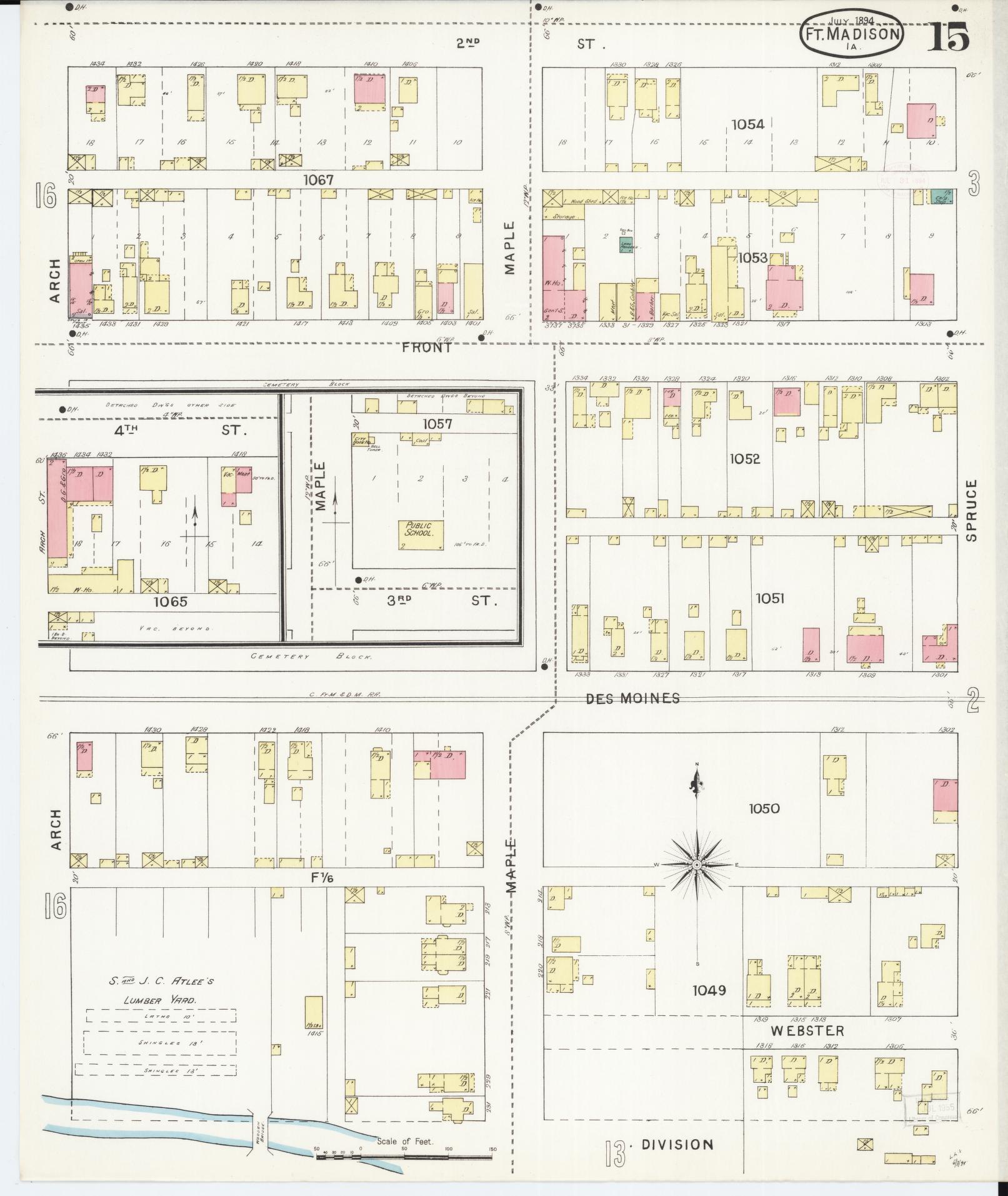 Sanborn Fire Insurance Map from Fort Madison, Lee County, Iowa (1894), Sheet #0015 - Historic Sanborn Fire Insurance Map Print, vintage old map wall art