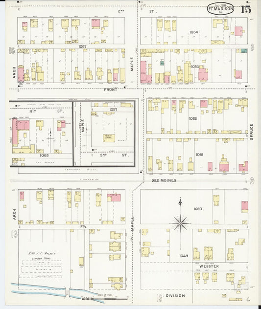 Sanborn Fire Insurance Map from Fort Madison, Lee County, Iowa (1894), Sheet #0015 - Historic Sanborn Fire Insurance Map Print, vintage old map wall art