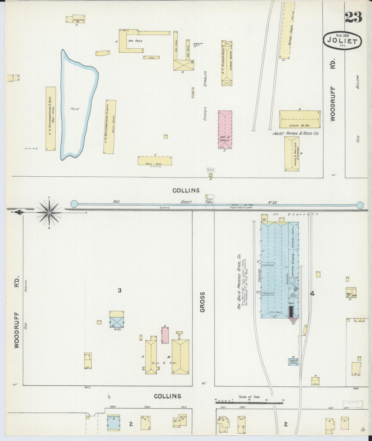 Sanborn Fire Insurance Map from Joliet, Will County, Illinois (1891), Sheet #0023 - Complete Map Set gallery image, historic Sanborn map, vintage wall art, Illinois Illinois