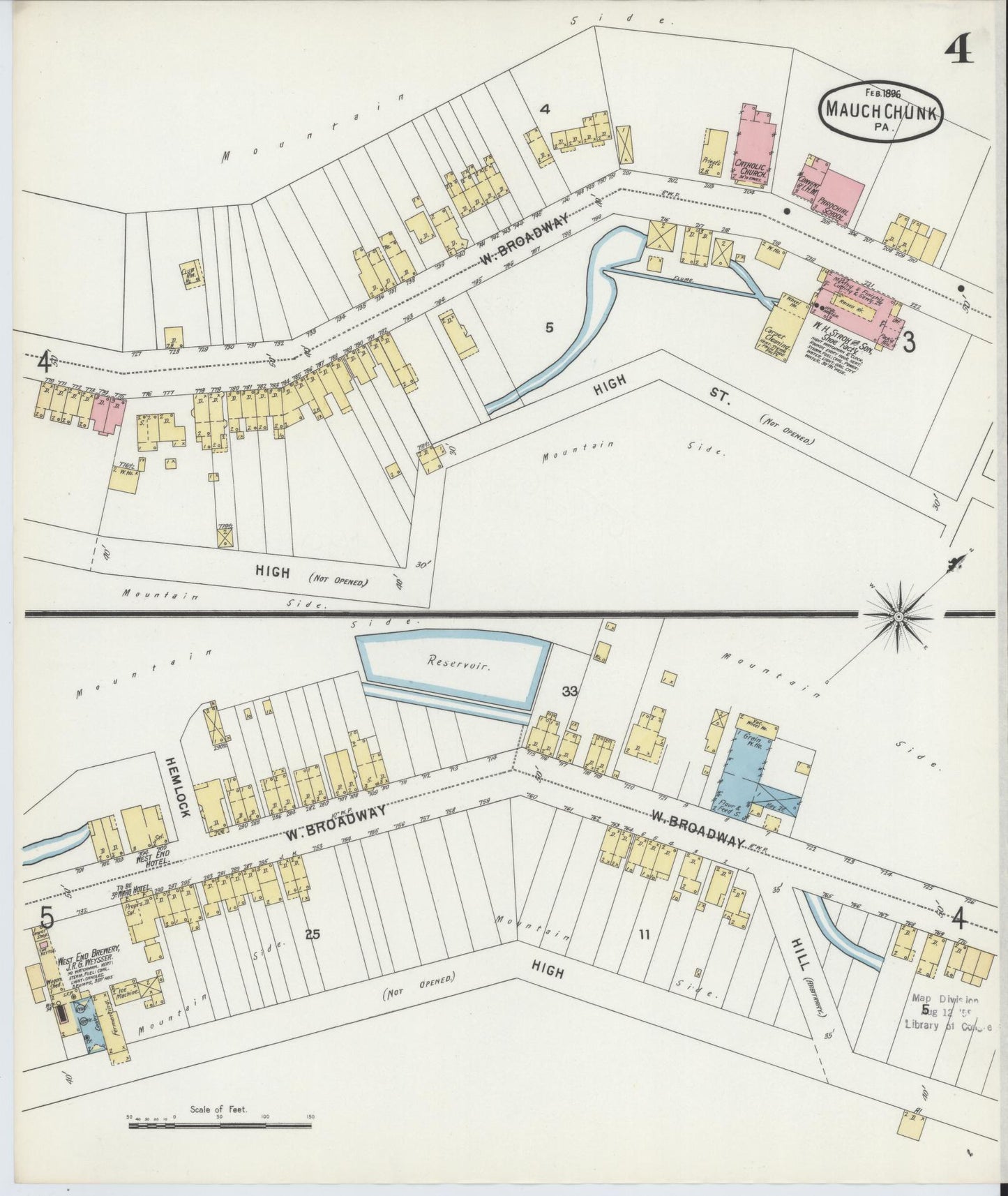 Sanborn Fire Insurance Map from Mauch Chunk, Carbon County, Pennsylvania (1896), Sheet #0004 - Historic Sanborn Fire Insurance Map Print, vintage old map wall art, antique decor, genealogy gift, Pennsylvania Pennsylvania map