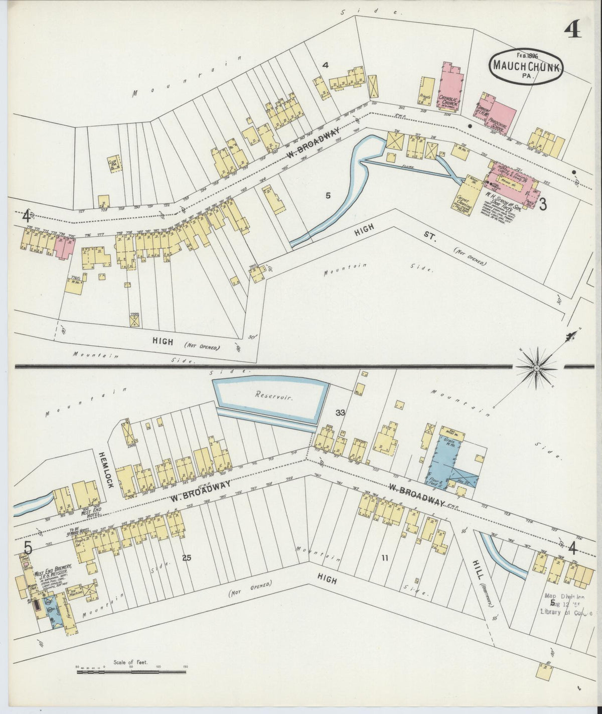 Sanborn Fire Insurance Map from Mauch Chunk, Carbon County, Pennsylvania (1896), Sheet #0004 - Historic Sanborn Fire Insurance Map Print, vintage old map wall art, antique decor, genealogy gift, Pennsylvania Pennsylvania map