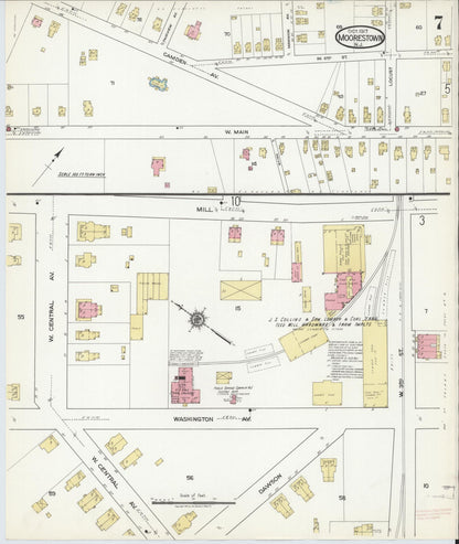 Sanborn Fire Insurance Map from Moorestown, Burlington County, New Jersey (1917), Sheet #0007 - Historic Sanborn Fire Insurance Map Print, vintage old map wall art, antique decor, genealogy gift, New Jersey New Jersey map