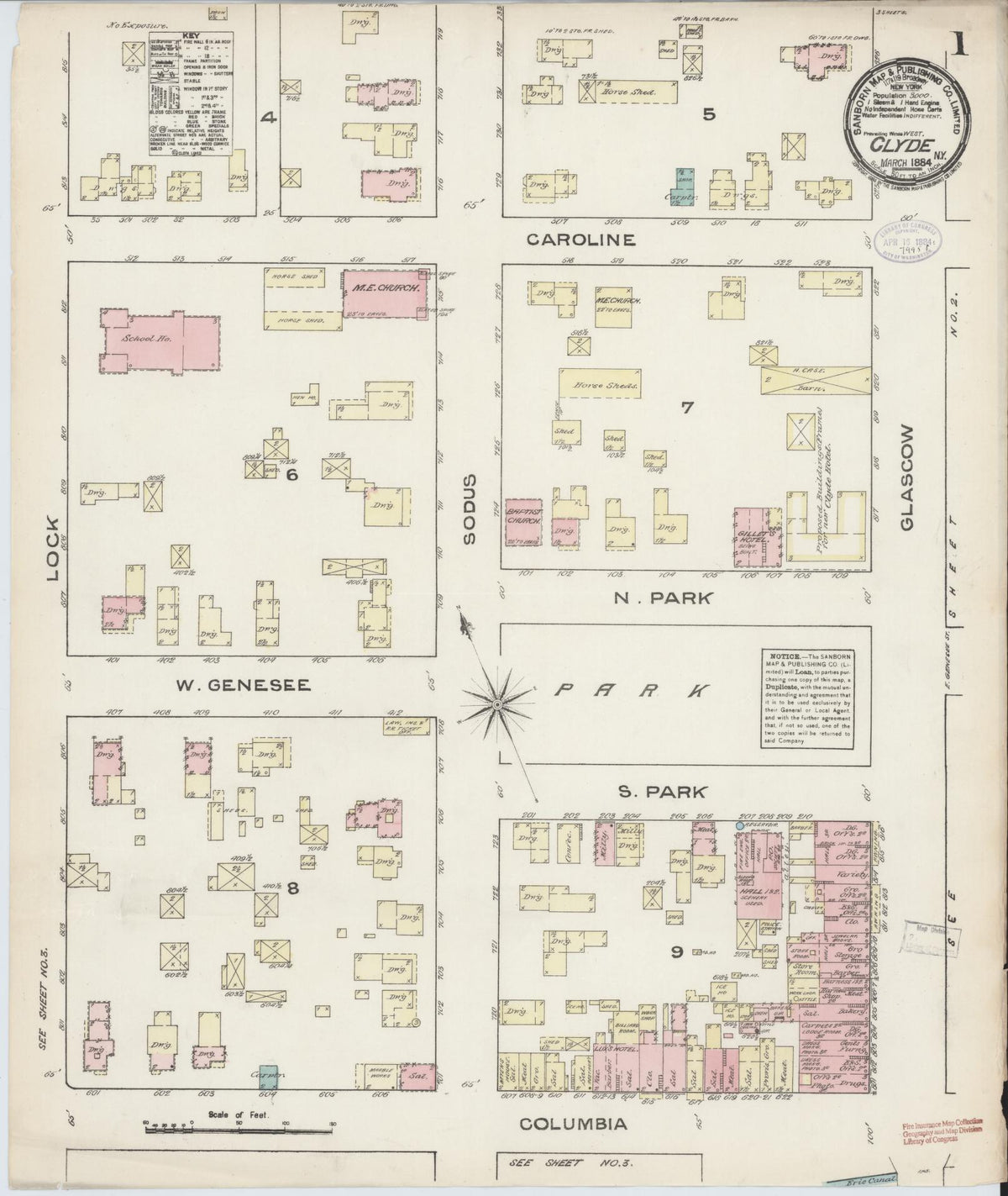 Sanborn Fire Insurance Map from Clyde, Wayne County, New York (1884), Sheet #0001 - Complete Map Set gallery image, historic Sanborn map, vintage wall art, New York New York