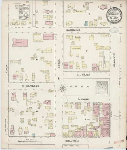 Sanborn Fire Insurance Map from Clyde, Wayne County, New York (1884), Sheet #0001 - Complete Map Set gallery image, historic Sanborn map, vintage wall art, New York New York