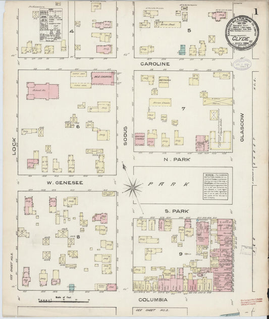 Sanborn Fire Insurance Map from Clyde, Wayne County, New York (1884), Sheet #0001 - Complete Map Set gallery image, historic Sanborn map, vintage wall art, New York New York