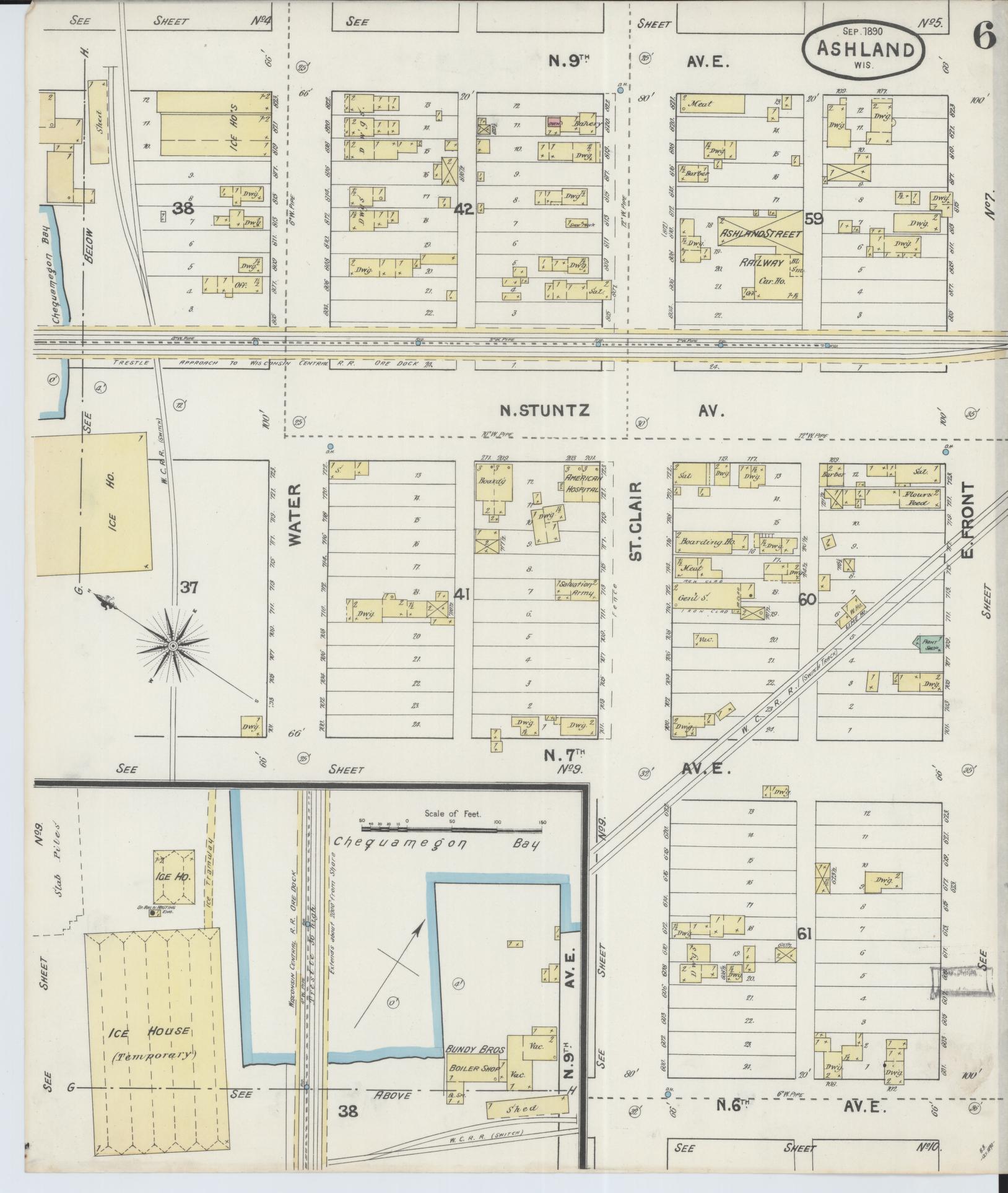 Sanborn Fire Insurance Map from Ashland, Ashland County, Wisconsin (1890), Sheet #0006 - Complete Map Set gallery image, historic Sanborn map, vintage wall art, Wisconsin Wisconsin