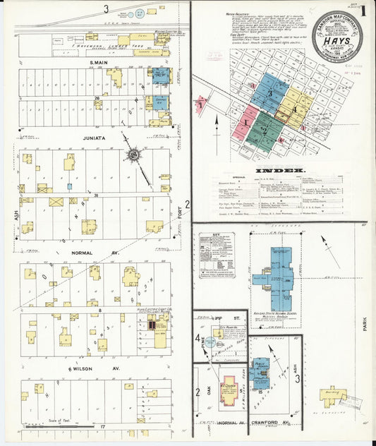 Sanborn Fire Insurance Map from Hays, Ellis County, Kansas (1911), Sheet #0001 - Complete Map Set gallery image, historic Sanborn map, vintage wall art, Kansas Kansas