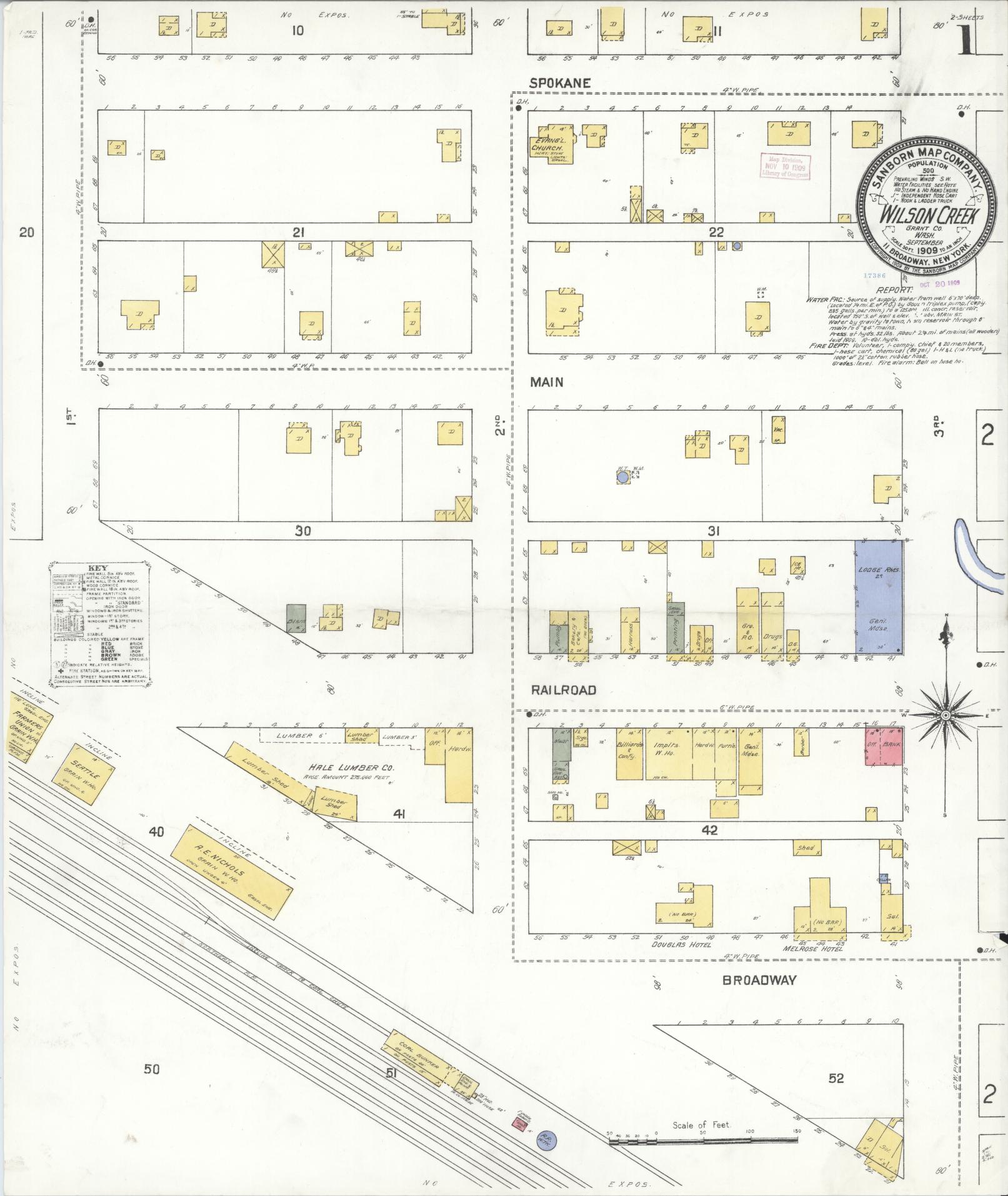 Sanborn Fire Insurance Map from Wilson Creek, Grant County, Washington (1909), Sheet #0001 - Historic Sanborn Fire Insurance Map Print, vintage old map wall art, antique decor, genealogy gift, Washington Washington map