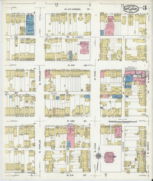 Sanborn Fire Insurance Map from Mount Carmel, Northumberland County, Pennsylvania (1920), Sheet #0003 - Historic Sanborn Fire Insurance Map Print, vintage old map wall art, antique decor, genealogy gift, Pennsylvania Pennsylvania map