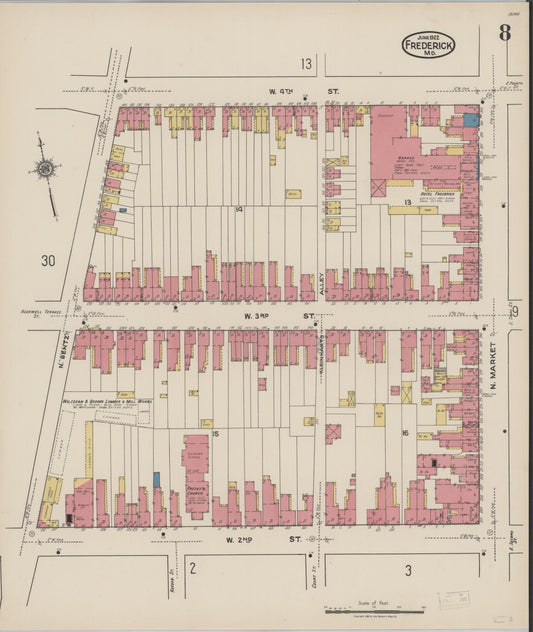 Sanborn Fire Insurance Map from Frederick, Frederick County, Maryland (1922), Sheet #0008 - Historic Sanborn Fire Insurance Map Print, vintage old map wall art