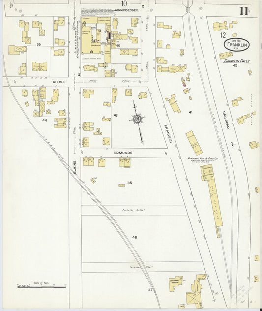 Sanborn Fire Insurance Map from Franklin, Merrimack County, New Hampshire (1911), Sheet #0011 - Historic Sanborn Fire Insurance Map Print, vintage old map wall art, antique decor, genealogy gift, New Hampshire New Hampshire map