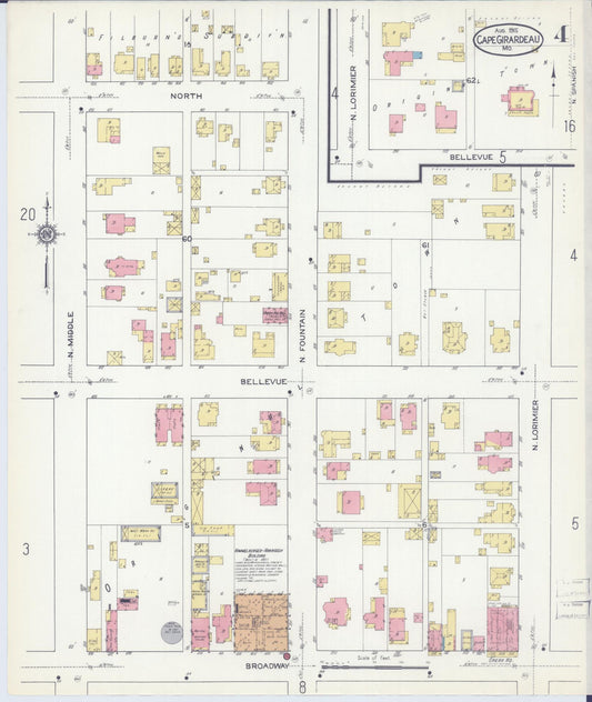 Sanborn Fire Insurance Map from Cape Girardeau, Cape Girardeau County, Missouri (1915), Sheet #0004 - Historic Sanborn Fire Insurance Map Print, vintage old map wall art, antique decor, genealogy gift, Missouri Missouri map