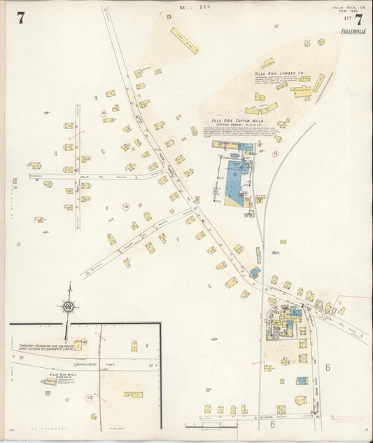 Sanborn Fire Insurance Map from Villa Rica, Carroll County, Georgia (1944), Sheet #0007 - Historic Sanborn Fire Insurance Map Print, vintage old map wall art, antique decor, genealogy gift, Georgia Georgia map