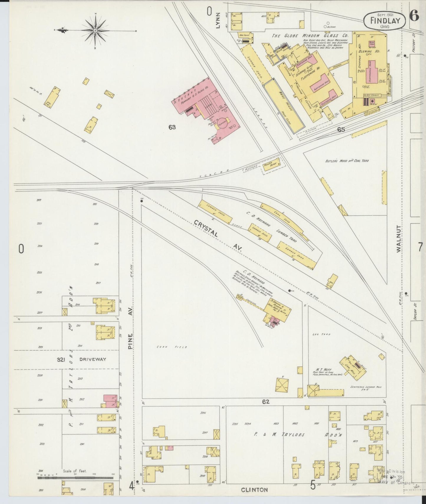 Sanborn Fire Insurance Map from Findlay, Hancock County, Ohio (1901), Sheet #0006 - Historic Sanborn Fire Insurance Map Print, vintage old map wall art, antique decor, genealogy gift, Ohio Ohio map