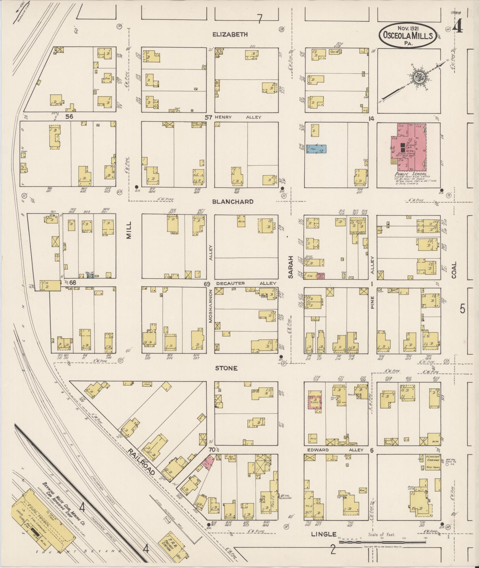 Sanborn Fire Insurance Map from Osceola Mills, Clearfield County, Pennsylvania (1921), Sheet #0004 - Complete Map Set gallery image, historic Sanborn map, vintage wall art, Pennsylvania Pennsylvania