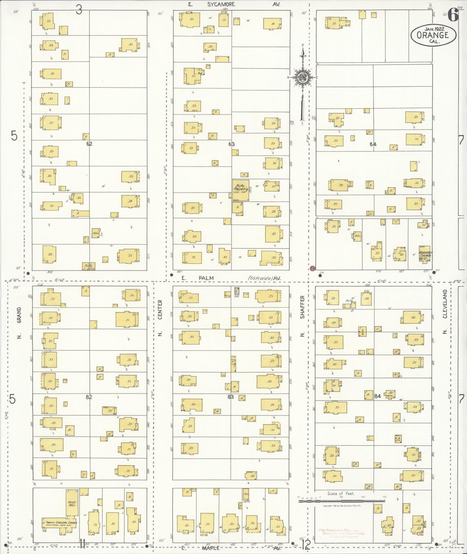 Sanborn Fire Insurance Map from Orange, Orange County, California (1922), Sheet #0006 - Complete Map Set gallery image, historic Sanborn map, vintage wall art, California California