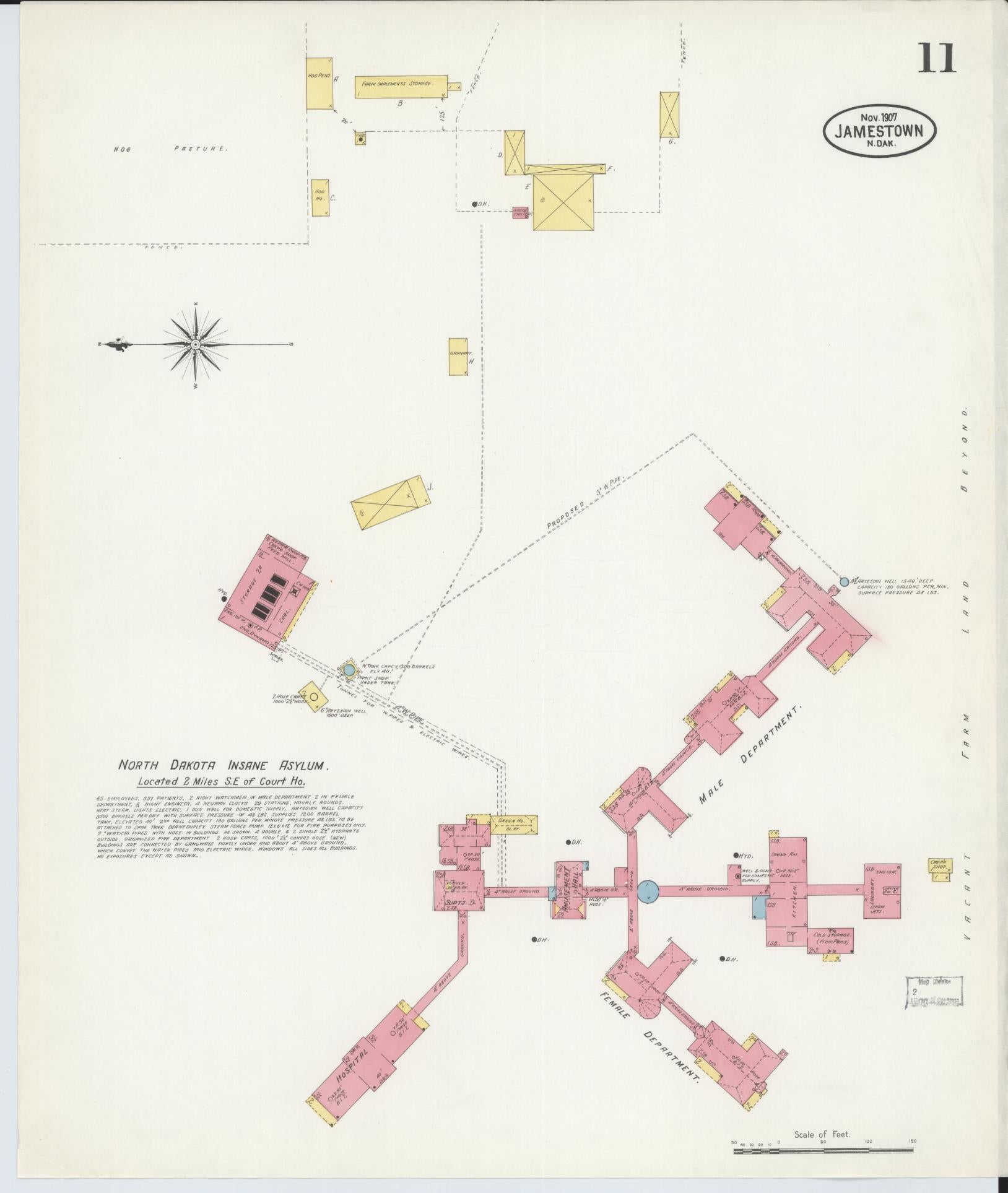 Sanborn Fire Insurance Map from Jamestown, Stutsman County, North Dakota (1907), Sheet #0011 - Complete Map Set gallery image, historic Sanborn map, vintage wall art, North Dakota North Dakota