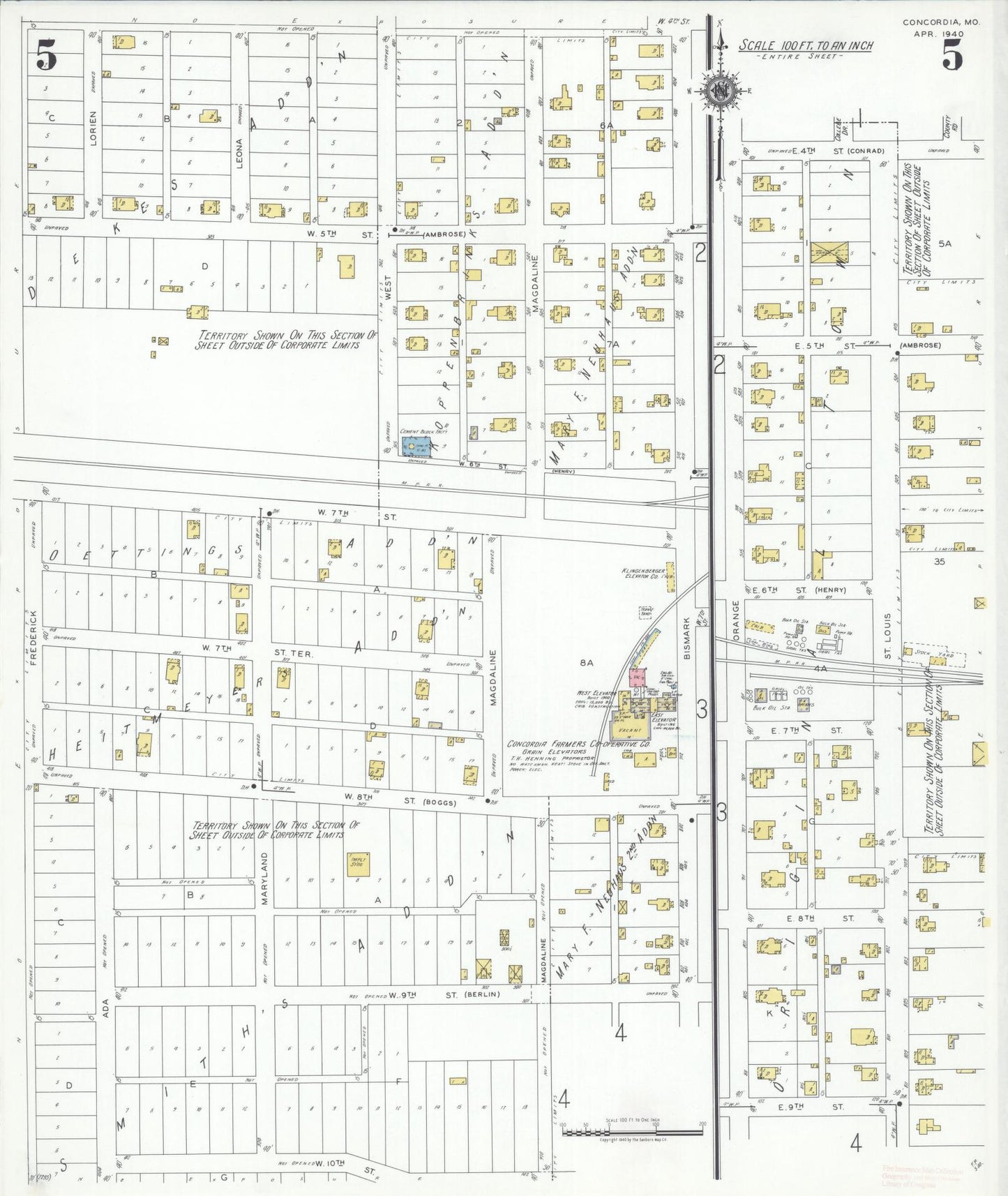 Sanborn Fire Insurance Map from Concordia, Lafayette County, Missouri (1940), Sheet #0005 - Complete Map Set gallery image, historic Sanborn map, vintage wall art, Missouri Missouri