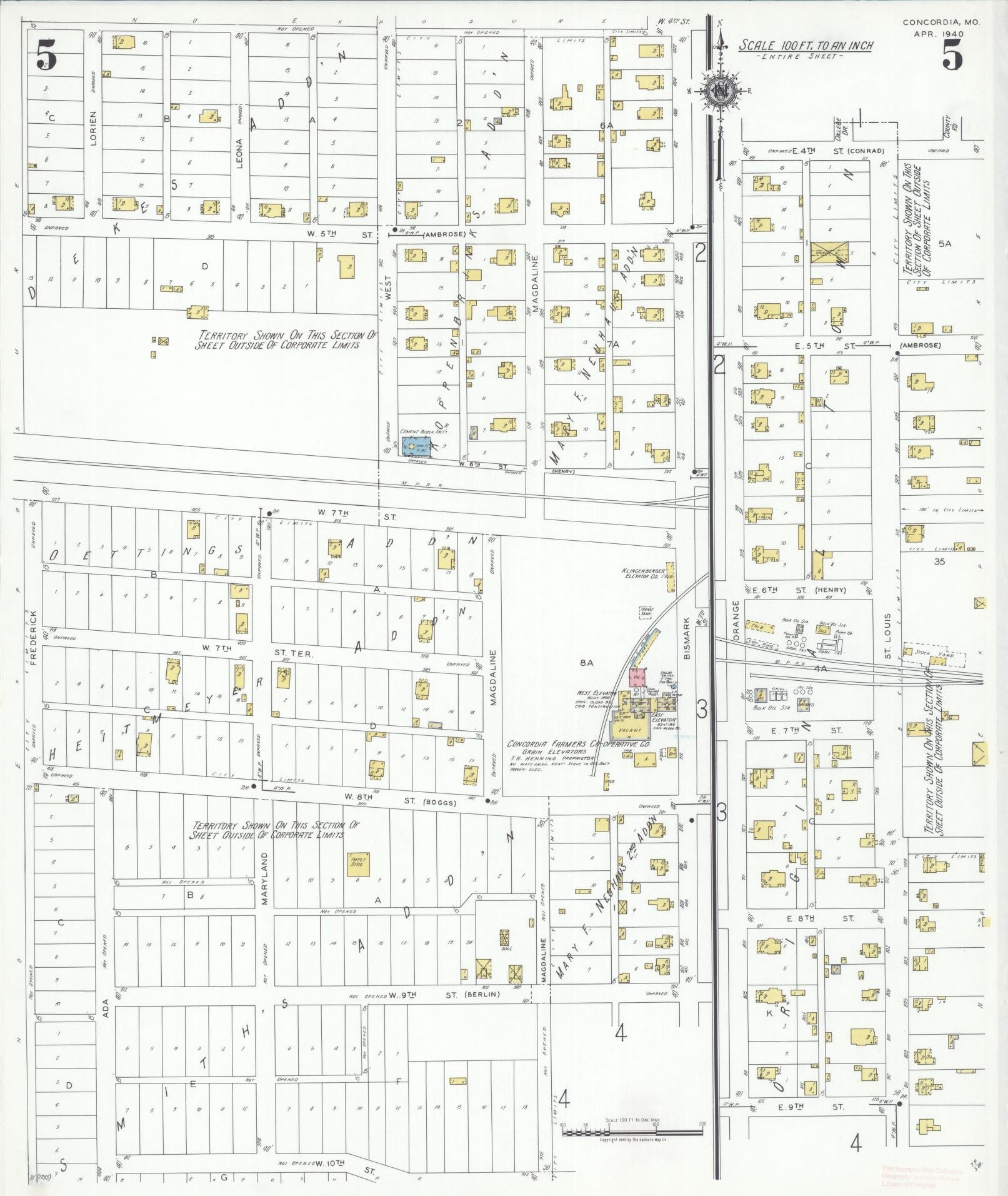 Sanborn Fire Insurance Map from Concordia, Lafayette County, Missouri (1940), Sheet #0005 - Complete Map Set gallery image, historic Sanborn map, vintage wall art, Missouri Missouri