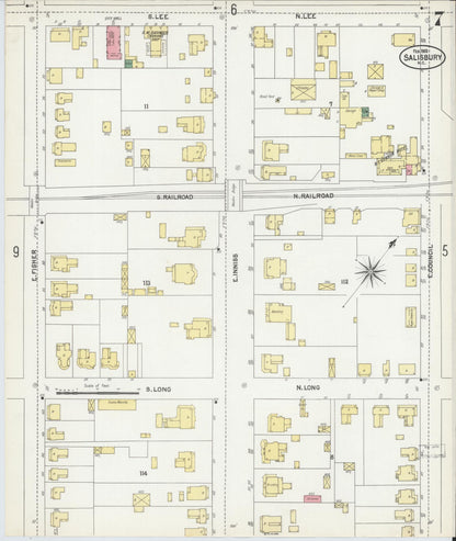 Sanborn Fire Insurance Map from Salisbury, Rowan County, North Carolina (1902), Sheet #0007 - Complete Map Set gallery image, historic Sanborn map, vintage wall art, North Carolina North Carolina