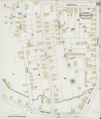 Sanborn Fire Insurance Map from New London, New London County, Connecticut (1891), Sheet #0012 - Complete Map Set gallery image, historic Sanborn map, vintage wall art, Connecticut Connecticut