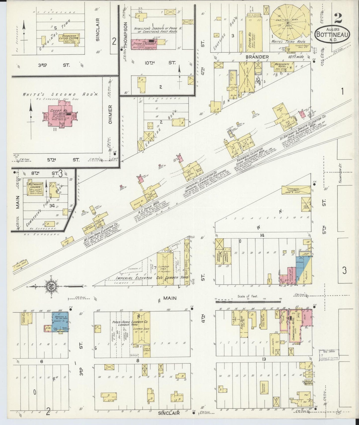 Sanborn Fire Insurance Map from Bottineau, Bottineau County, North Dakota (1913), Sheet #0002 - Historic Sanborn Fire Insurance Map Print, vintage old map wall art, antique decor, genealogy gift, North Dakota North Dakota map