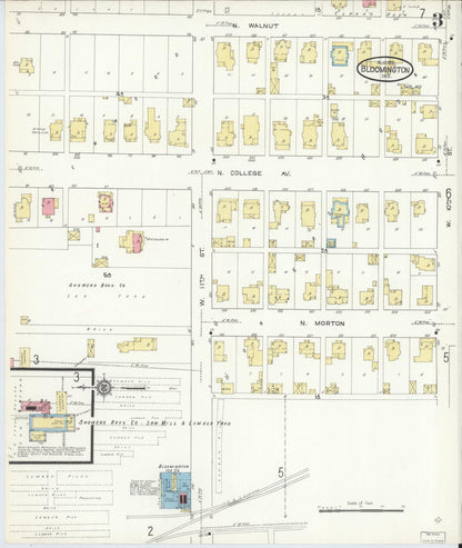 Sanborn Fire Insurance Map from Bloomington, Monroe County, Indiana (1913), Sheet #0003 - Historic Sanborn Fire Insurance Map Print, vintage old map wall art, antique decor, genealogy gift, Indiana Indiana map