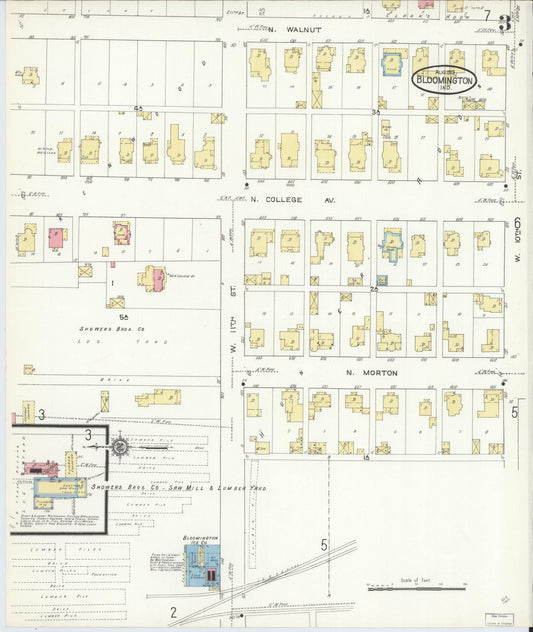 Sanborn Fire Insurance Map from Bloomington, Monroe County, Indiana (1913), Sheet #0003 - Historic Sanborn Fire Insurance Map Print, vintage old map wall art, antique decor, genealogy gift, Indiana Indiana map