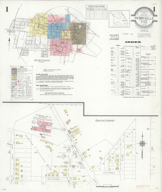 Sanborn Fire Insurance Map from Perryville, Perry County, Missouri (1938), Sheet #0001 - Complete Map Set gallery image, historic Sanborn map, vintage wall art, Missouri Missouri