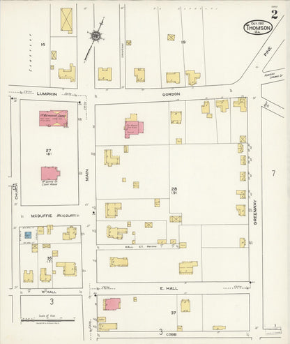 Sanborn Fire Insurance Map from Thomson, McDuffie County, Georgia (1921), Sheet #0002 - Complete Map Set gallery image, historic Sanborn map, vintage wall art, Georgia Georgia
