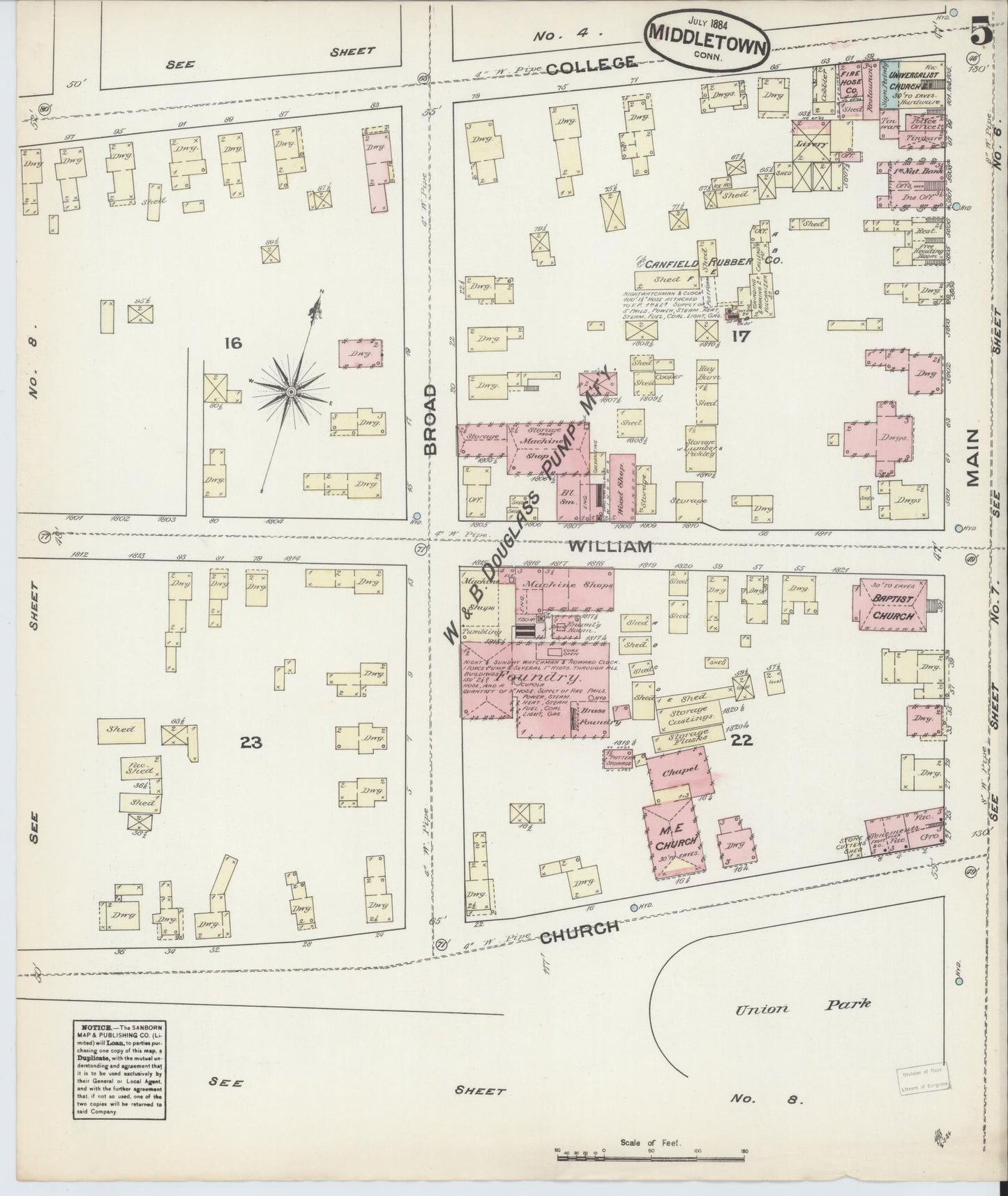 Sanborn Fire Insurance Map from Middletown, Middlesex County, Connecticut (1884), Sheet #0004 - Historic Sanborn Fire Insurance Map Print, vintage old map wall art, antique decor, genealogy gift, Connecticut Connecticut map