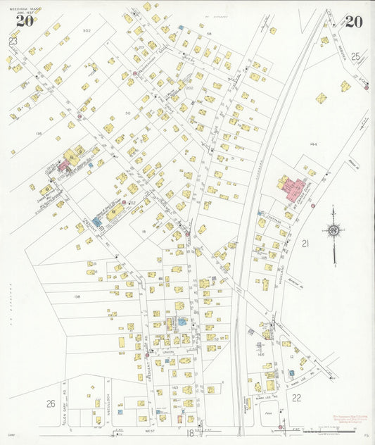 Sanborn Fire Insurance Map from Needham, Norfolk County, Massachusetts (1937), Sheet #0020 - Historic Sanborn Fire Insurance Map Print, vintage old map wall art, antique decor, genealogy gift, Massachusetts Massachusetts map