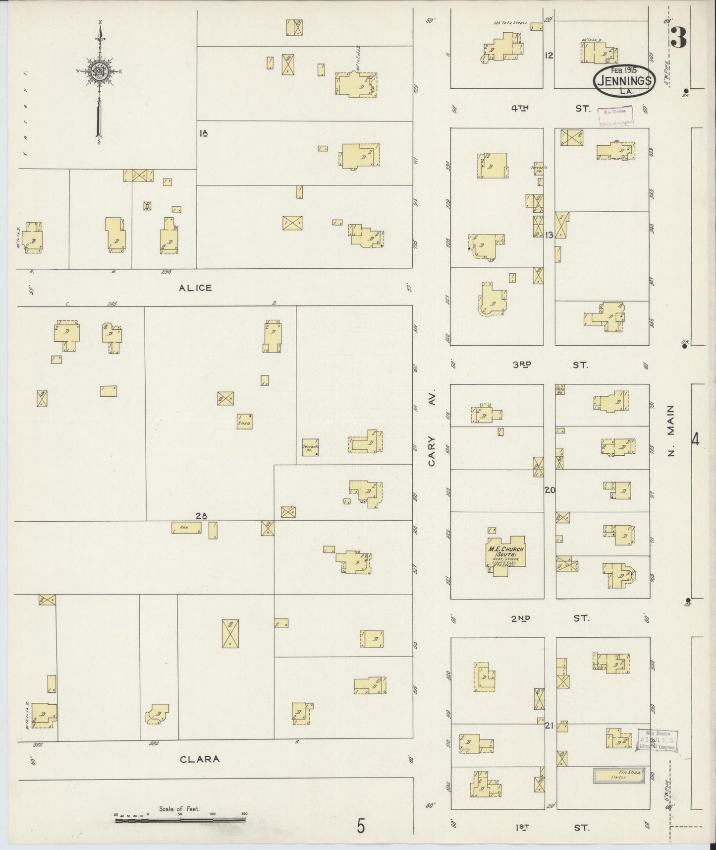 Sanborn Fire Insurance Map from Jennings, Jefferson Davis Parish, Louisiana (1915), Sheet #0003 - Complete Map Set gallery image, historic Sanborn map, vintage wall art, Louisiana Louisiana