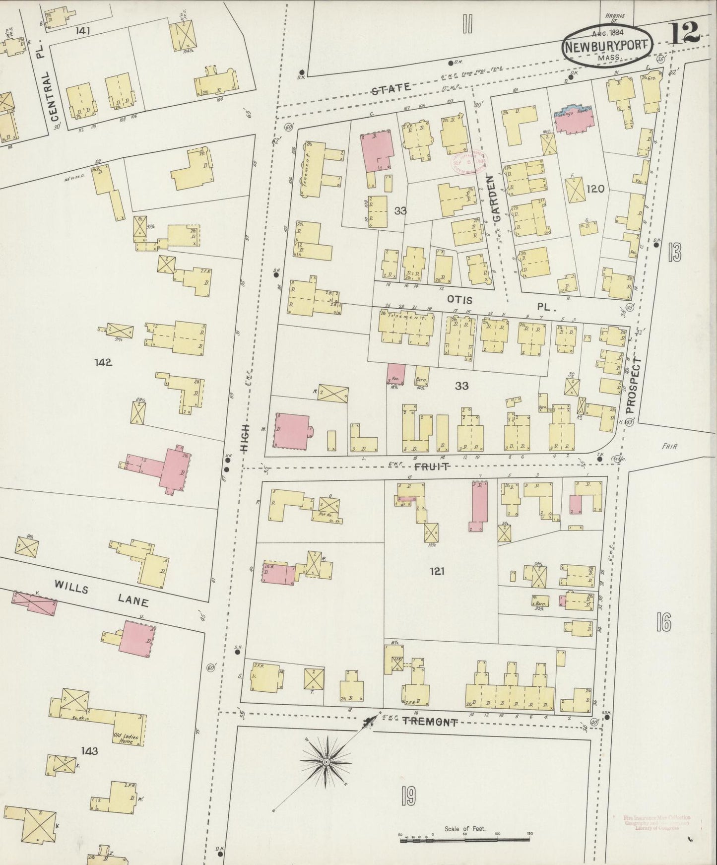 Sanborn Fire Insurance Map from Newburyport, Essex County, Massachusetts (1894), Sheet #0012 - Complete Map Set gallery image, historic Sanborn map, vintage wall art, Massachusetts Massachusetts