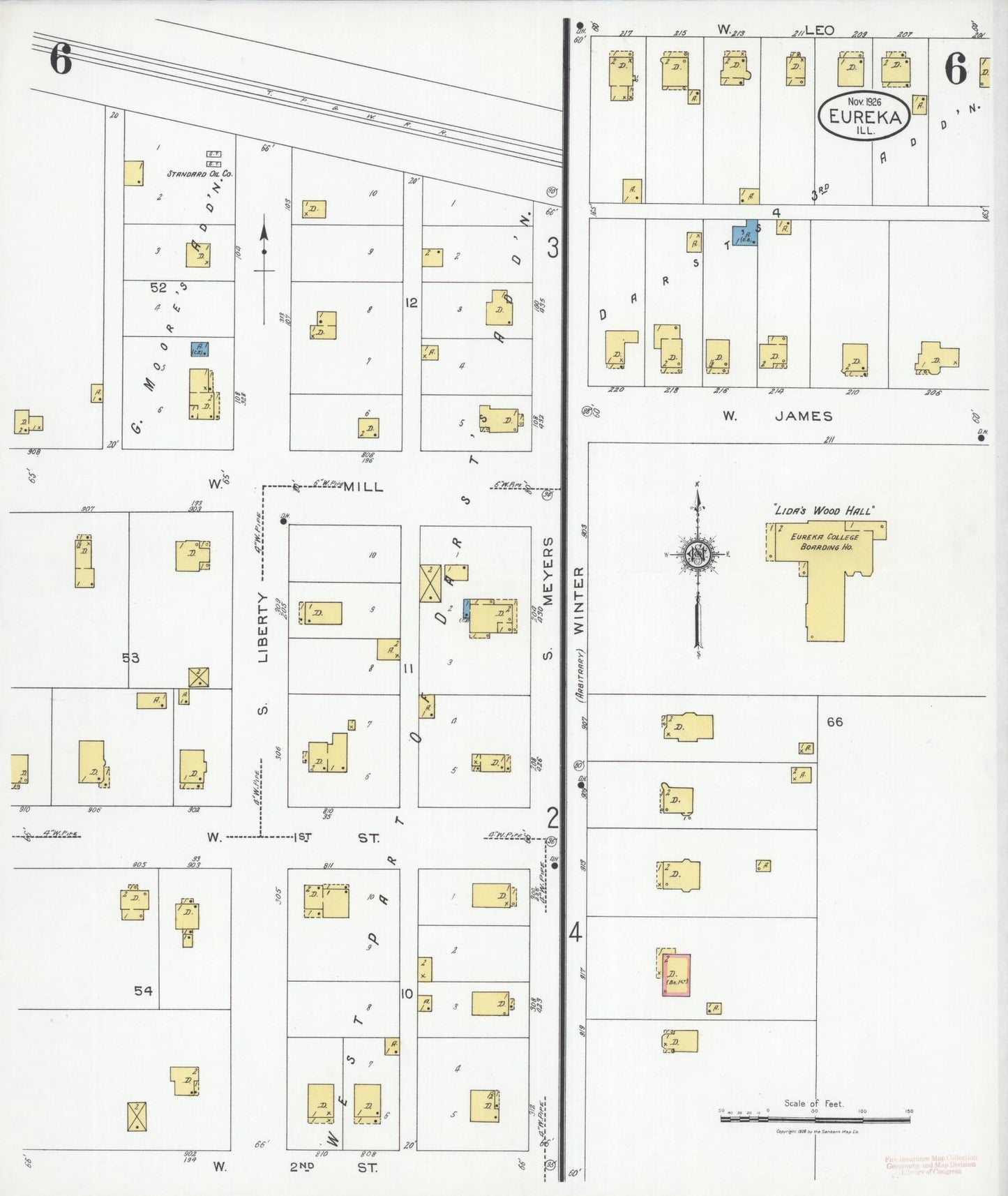Sanborn Fire Insurance Map from Eureka, Woodford County, Illinois (1926), Sheet #0006 - Complete Map Set gallery image, historic Sanborn map, vintage wall art, Illinois Illinois