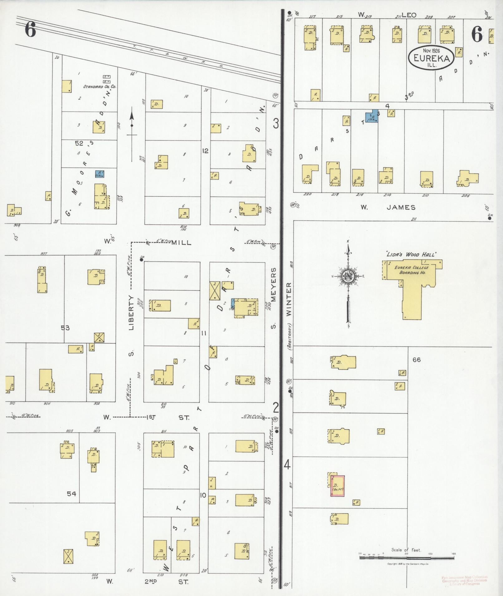 Sanborn Fire Insurance Map from Eureka, Woodford County, Illinois (1926), Sheet #0006 - Complete Map Set gallery image, historic Sanborn map, vintage wall art, Illinois Illinois
