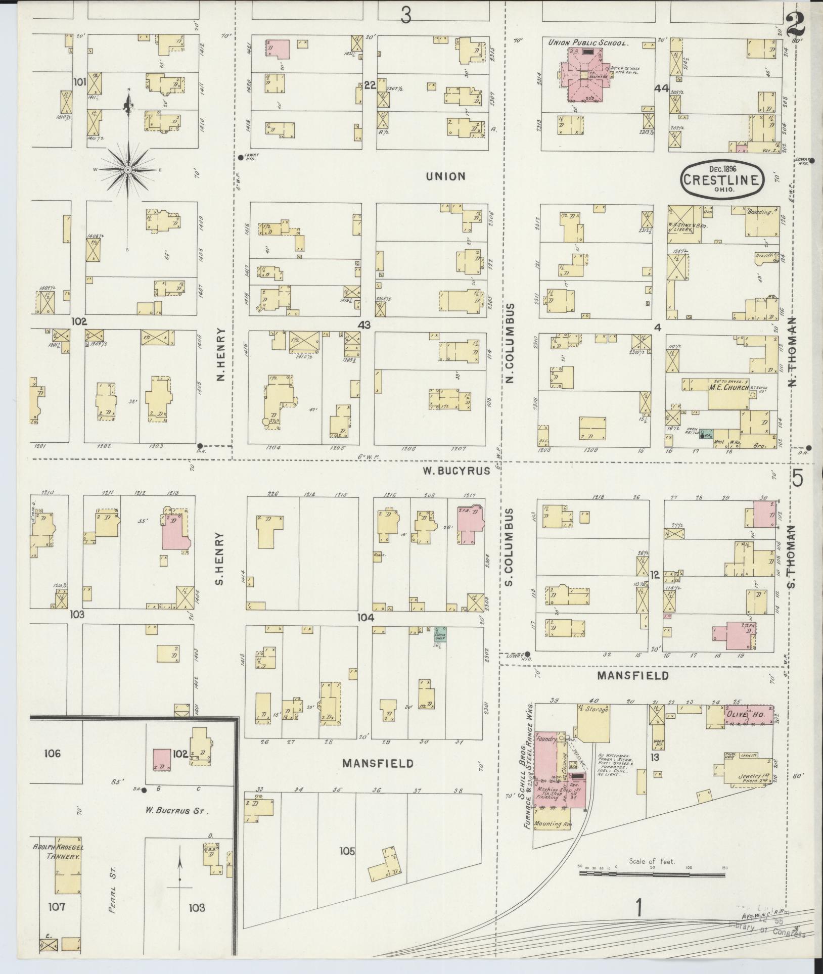 Sanborn Fire Insurance Map from Crestline, Crawford County, Ohio (1896), Sheet #0002 - Historic Sanborn Fire Insurance Map Print, vintage old map wall art, antique decor, genealogy gift, Ohio Ohio map