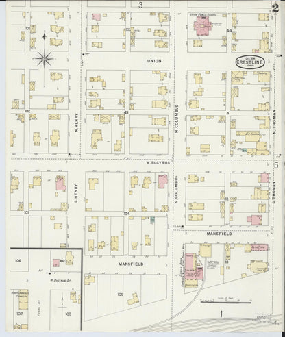 Sanborn Fire Insurance Map from Crestline, Crawford County, Ohio (1896), Sheet #0002 - Historic Sanborn Fire Insurance Map Print, vintage old map wall art, antique decor, genealogy gift, Ohio Ohio map