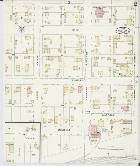 Sanborn Fire Insurance Map from Crestline, Crawford County, Ohio (1896), Sheet #0002 - Historic Sanborn Fire Insurance Map Print, vintage old map wall art, antique decor, genealogy gift, Ohio Ohio map