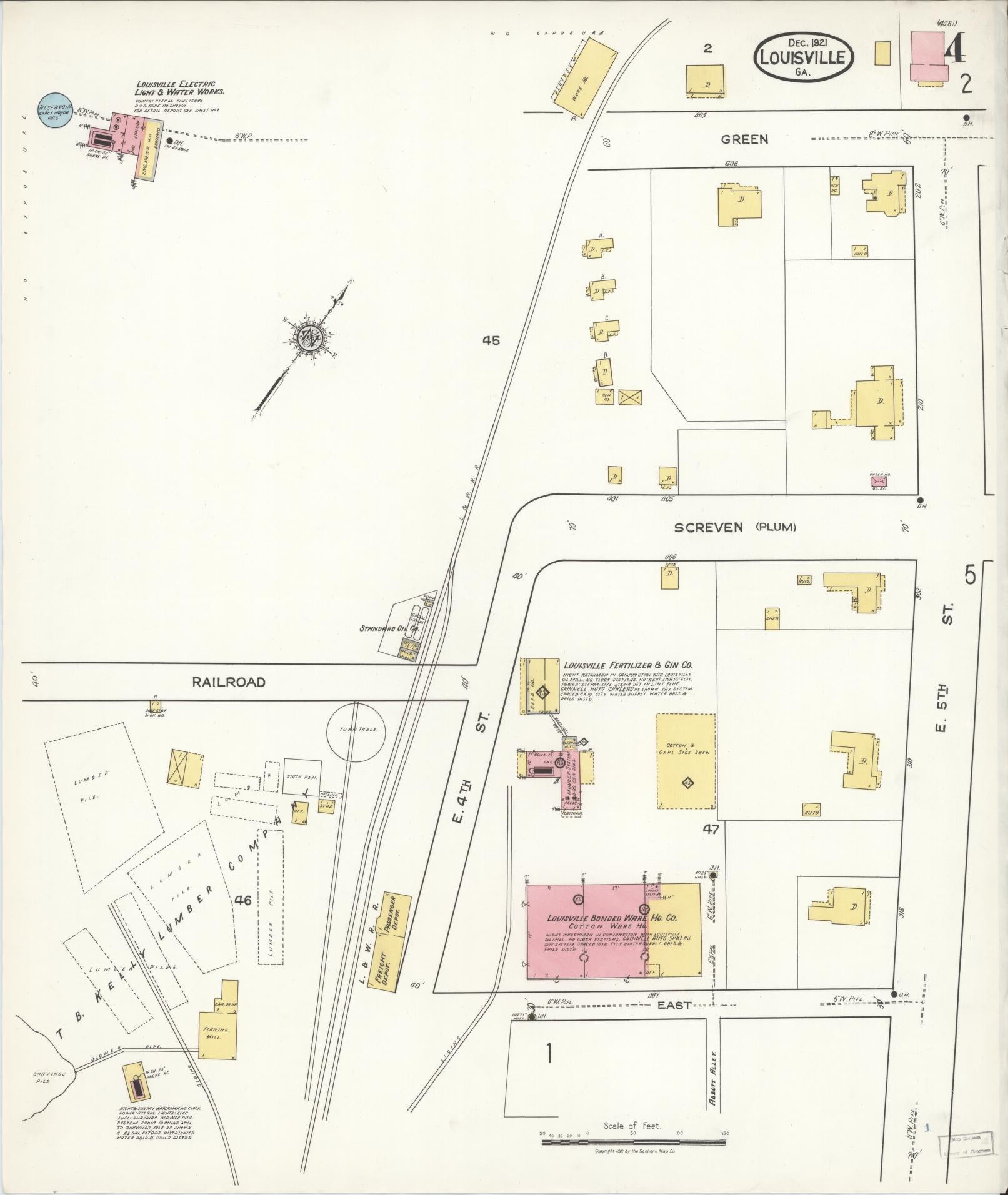 Sanborn Fire Insurance Map from Louisville, Jefferson County, Georgia (1921), Sheet #0004 - Complete Map Set gallery image, historic Sanborn map, vintage wall art, Georgia Georgia