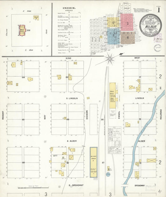 Sanborn Fire Insurance Map from Wilbur, Lincoln County, Washington (1902), Sheet #0001 - Historic Sanborn Fire Insurance Map Print, vintage old map wall art, antique decor, genealogy gift, Washington Washington map