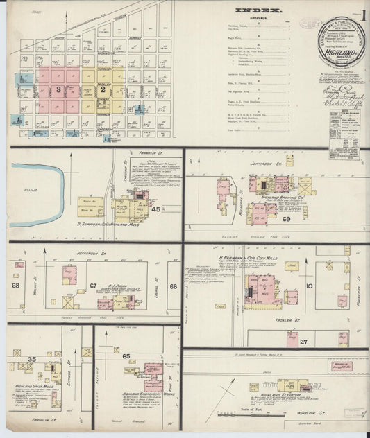 Sanborn Fire Insurance Map from Highland, Madison County, Illinois (1888), Sheet #0001 - Complete Map Set gallery image, historic Sanborn map, vintage wall art, Illinois Illinois