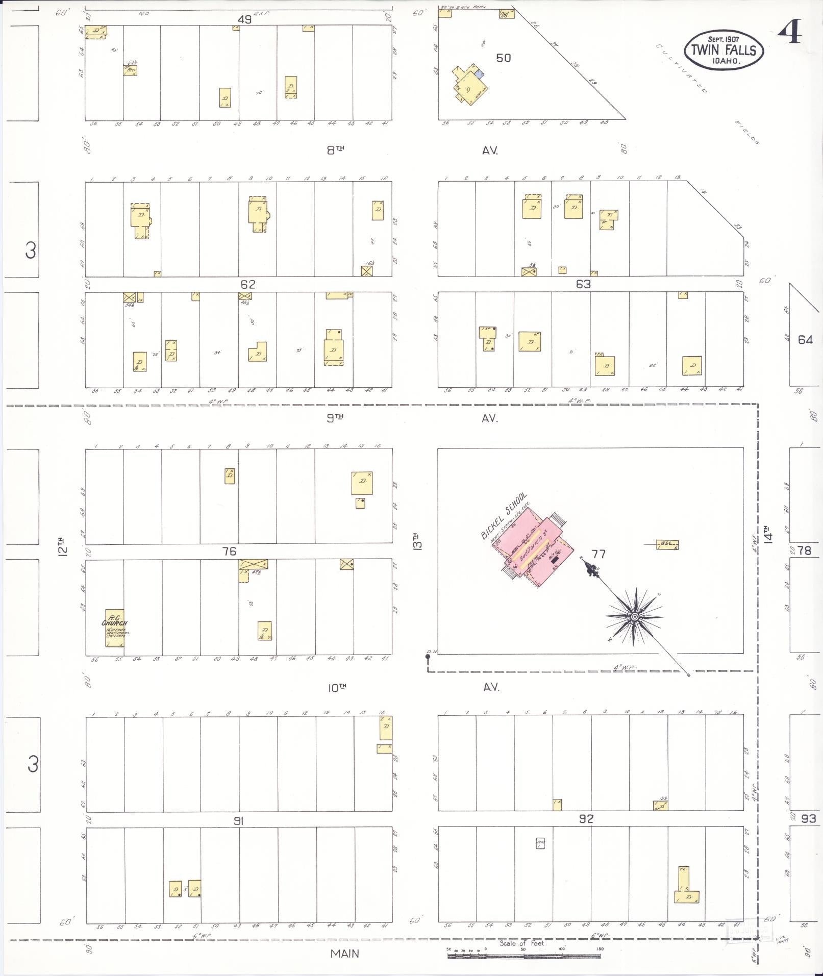 Sanborn Fire Insurance Map from Twin Falls, Twin Falls County, Idaho (1907), Sheet #0004 - Historic Sanborn Fire Insurance Map Print, vintage old map wall art, antique decor, genealogy gift, Falls Idaho map