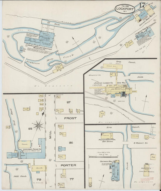 Sanborn Fire Insurance Map from Lockport, Niagara County, New York (1886), Sheet #0016 - Historic Sanborn Fire Insurance Map Print, vintage old map wall art, antique decor, genealogy gift, New York New York map